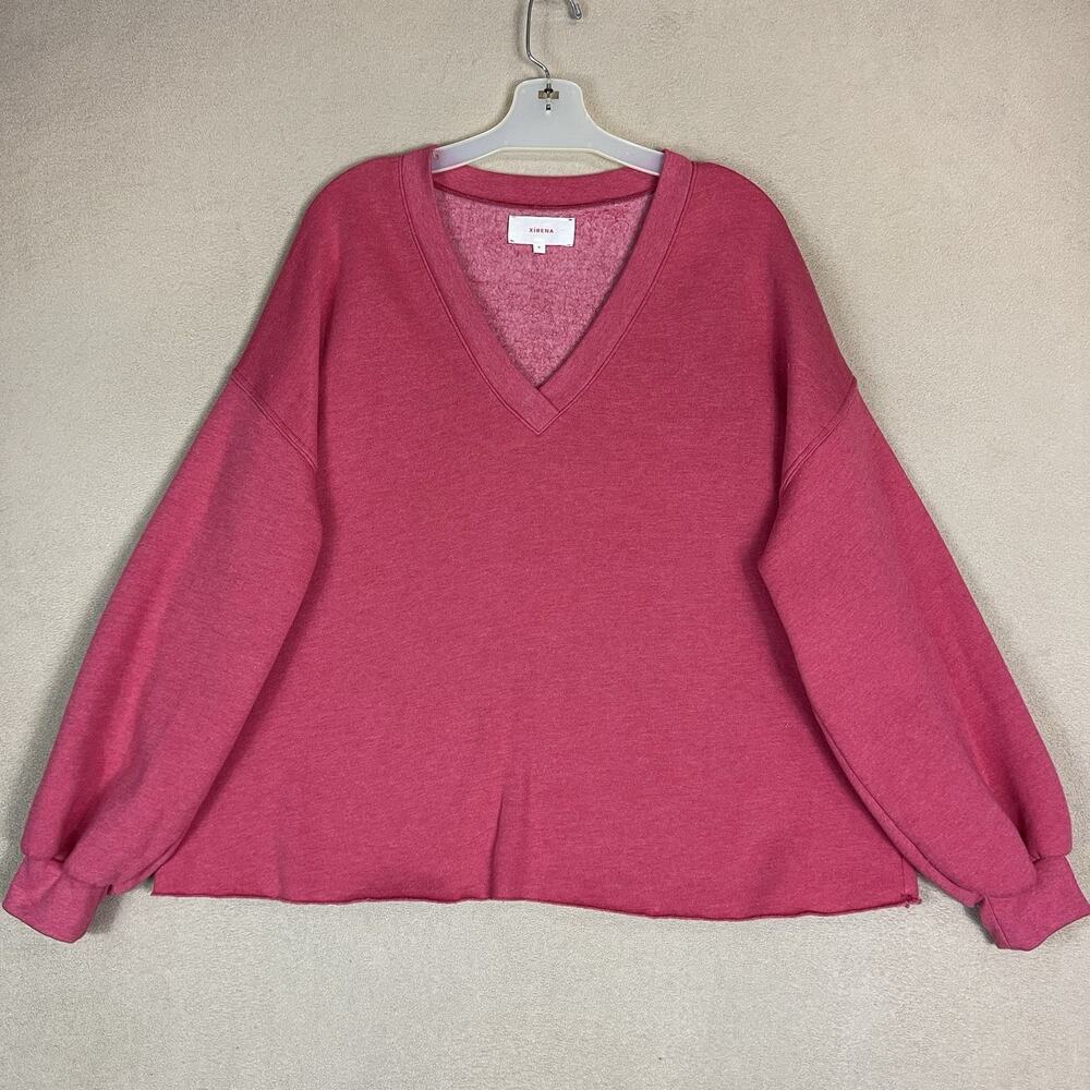Xirena Sweatshirt Womens M Coral Red V Neck Long‎ Sleeve Fleece Cropped Pullover